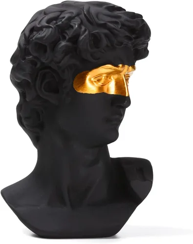 BRABUD Máscara griega David Hombre Busto Estatua Resina Negro Oro Escultura Romana Clásica Arte Moderno Casa Oficina Estudio Estantería Decoración