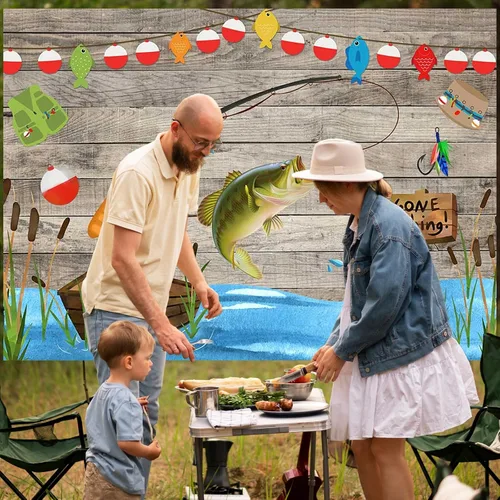 Miniatura 3 de Avezano Telón de fondo de madera rústica de 5 x 3 pies para fiesta de cumpleaños, aliado de pescado, niños, baby shower, fotografía, fondo