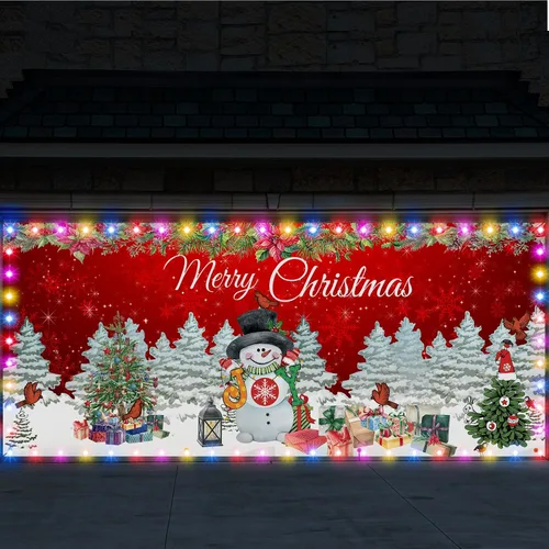 Miniatura 10 de Ganeen 6.4x16 pies de luz de cadena LED 2025 para puerta de garaje de Navidad, gran decoración rústica para puerta de garaje de Navidad, cubierta
