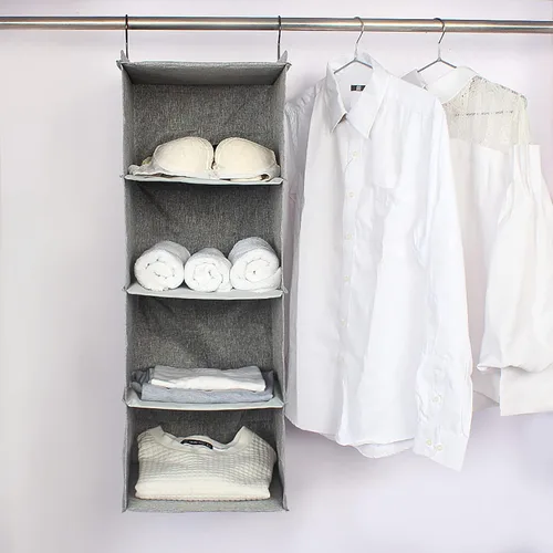 Miniatura 7 de Organizador de Armario Colgante, Guardarropa Plegable de 4 Estantes para Autocaravana, Estantes Colgantes de Almacenamiento para Ropa Doblada, Gris