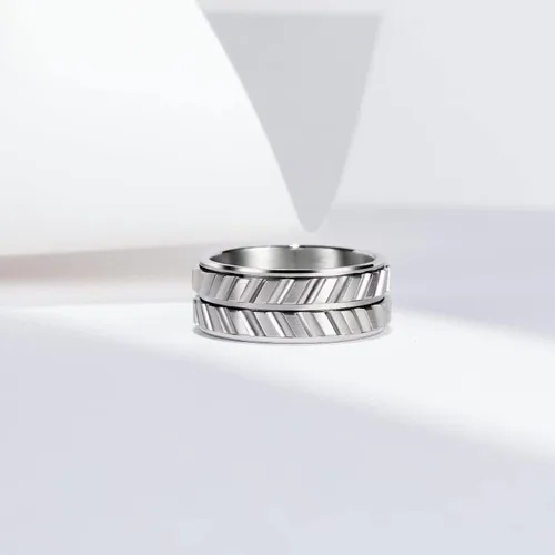 Miniatura 24 de King Will Anillo de ansiedad giratorio para hombre, color negro, plateado, dorado, 0.315 in, cadena de malla de alambre de acero inoxidable, malla