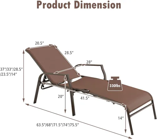 Miniatura 3 de Tangkula Tumbona apilable ajustable para patio, 2 piezas, silla reclinable para patio al aire libre con respaldo de 5 posiciones, marco de acero