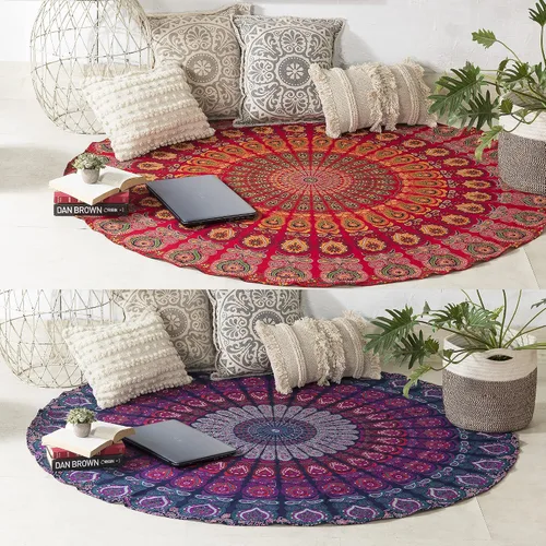 Miniatura 13 de Popular Handicrafts Juego de 2 tapices redondos para colgar en la pared, diseño de mandala hippie degradado, bohemio, hippy intrincado, mantel Morado