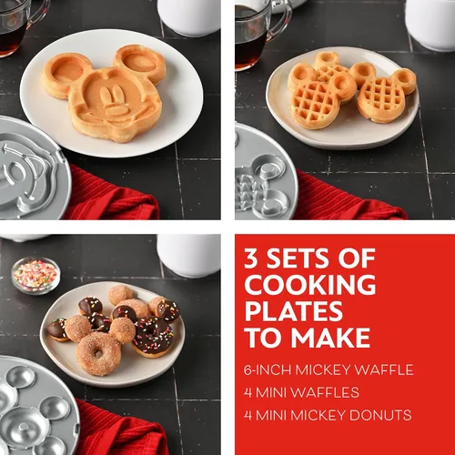 Miniatura 2 de Mickey Mouse Waffle and Donut Maker con 3 juegos de platos de cerámica antiadherentes extraíbles