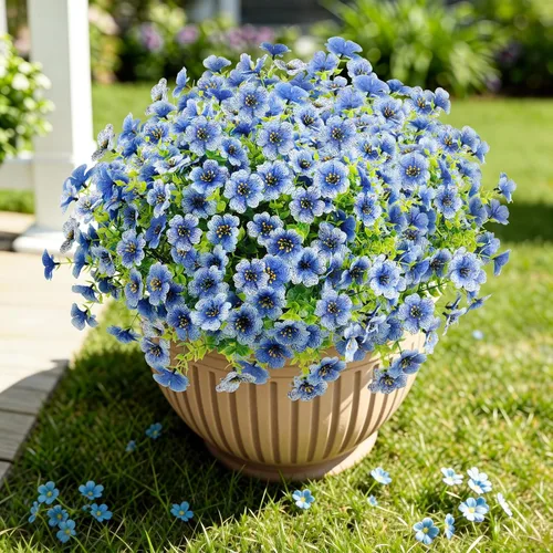 Miniatura 17 de ATTGREAT Flores artificiales para exteriores, plantas sintéticas resistentes a los rayos UV, flores falsas, margaritas, 12 paquetes de plnats de Azul