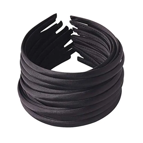 Miniatura 2 de 20 diademas de satén cubiertas de tela para mujer, bandas de cinta negra de 0.4 in de ancho, diademas negras para niñas, diademas finas y duras