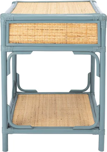 Miniatura 12 de SAFAVIEH Home Collection - Mesita de noche Roya negra y natural con cajón y estante, mesa de acento costera, marco estilo bambú y cajón de ratán