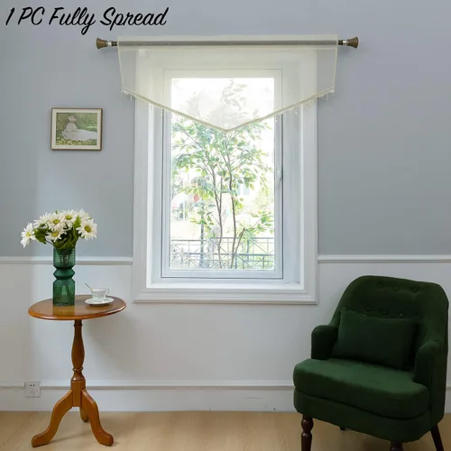 Miniatura 6 de PearAge Cortinas Cenefa Transparente con Cuentas para Sala de Estar, Cenefa de Ventana de Granja con Bolsillo para Barra, Cenefa de Cortina de Gasa