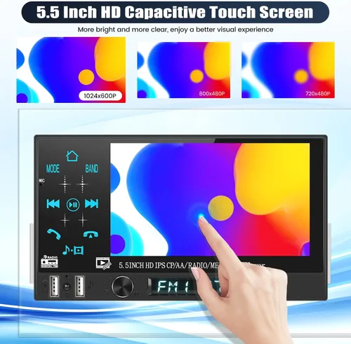 Miniatura 5 de Estéreo de coche de un solo DIN con Carplay inalámbrico y Android Auto, 5.5 "1 DIN pantalla táctil Radio de coche con Bluetooth FM Radio espejo