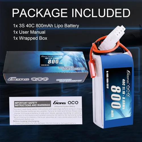 Miniatura 6 de Gens ace 3S 800mAh 11.1V 40C LiPo Batería con JST Plug para 200 250 Heli 31.496 in Warbirds Eflite Blade CP CP Pro Helicóptero Comparar con E-flite