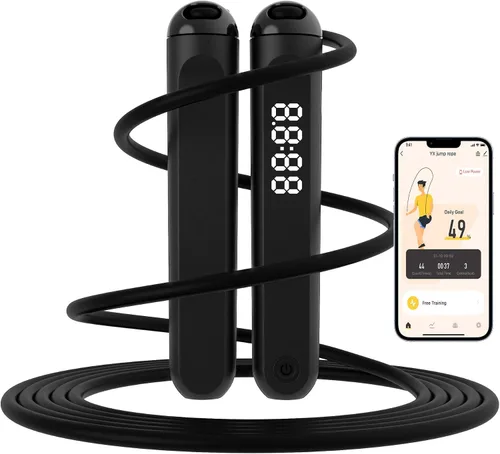 Cuerda de saltar con contador y aplicación, cuerda de saltar de velocidad rápida sin enredos para fitness, ejercicio en casa, entrenamiento, regalos