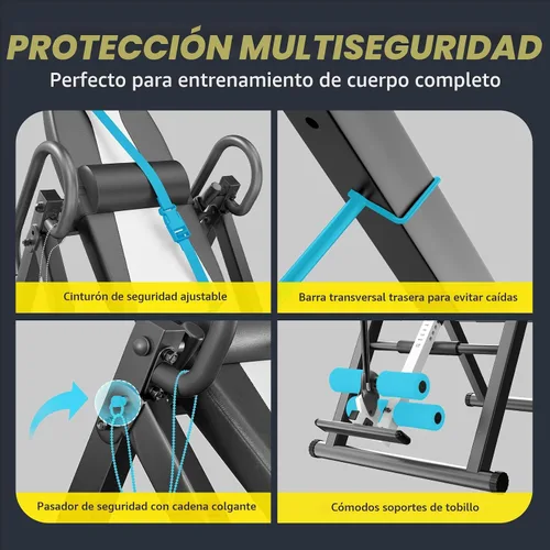 Miniatura 5 de YOLEO Tabla de inversión, resistente, de gravedad, con reposacabezas y cinturón protector ajustable, máquina de estiramiento de espalda para terapia