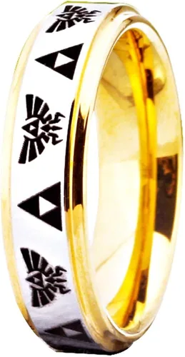 Anillo de boda de carburo de tungsteno con grabado personalizado GRATIS de la leyenda de Zelda, anillo de cresta y trifuerza, Metal