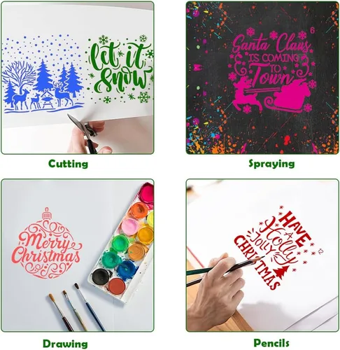 Miniatura 4 de Plantillas navideñas para pintar madera, 16 unidades, 6 pulgadas, reutilizables, grandes, plantillas de Navidad para adornos, manualidades, 16