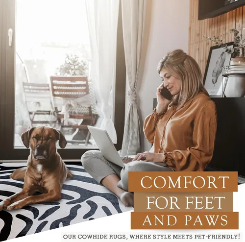 Miniatura 4 de Sunshine Cowhides Alfombra de piel de vaca 100% genuina con estampado salvaje de cebra negro sobre beige, alfombra de estilo moderno de piel