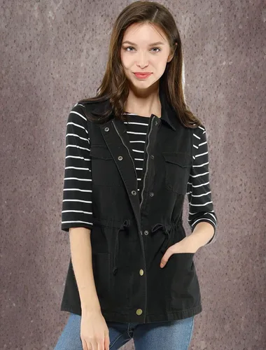 Miniatura 7 de Allegra K Chaqueta para mujer sin mangas con cierre, utilitaria, anorak, para uso en campo, chaleco de carga