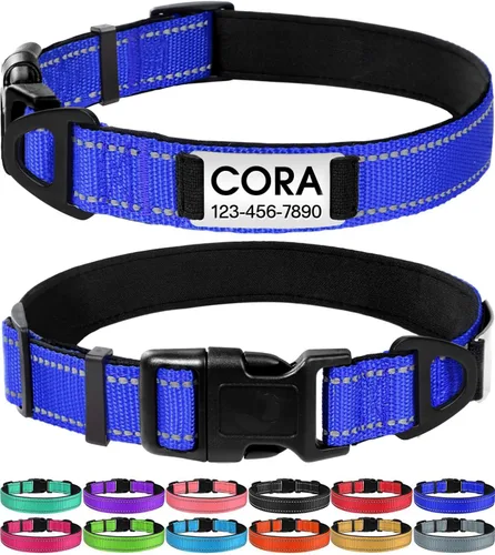 Miniatura 17 de Joytale Collares para perros personalizados, collar de nailon reflectante con placa de nombre grabada, personalizado para perros medianos, verde