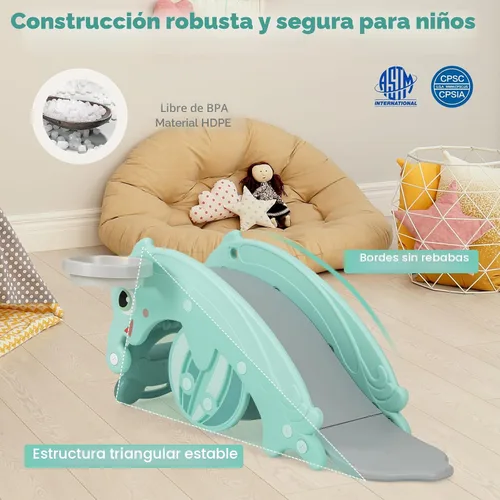 Miniatura 8 de Costzon - Juego de tobogán para niños pequeños de 5 en 1, juguete con columpio, tobogán para niños con taburete desmontable, aro de baloncesto