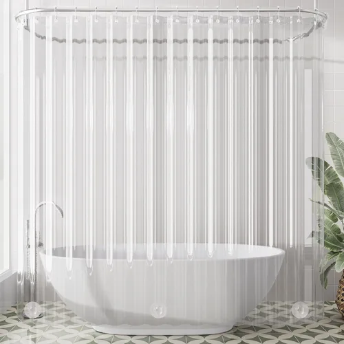 Miniatura 48 de AmazerBath - Cortina de ducha de plástico, 70 x 72 pulgadas, cortina de ducha esmerilada de plástico, impermeable, pesada, gruesa, con 3 piedras