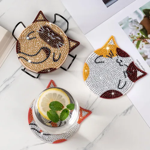 Miniatura 6 de handlish 6 piezas de bonitos posavasos de arte de diamantes con soporte, juego de arte de pintura de diamantes para adultos y niños, arte