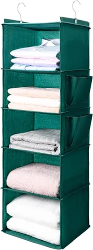 Miniatura 11 de BOOMIBOO Organizador de armario colgante y estantes, 5 estantes colgantes con 2 bolsillos laterales, almacenamiento plegable (negro)