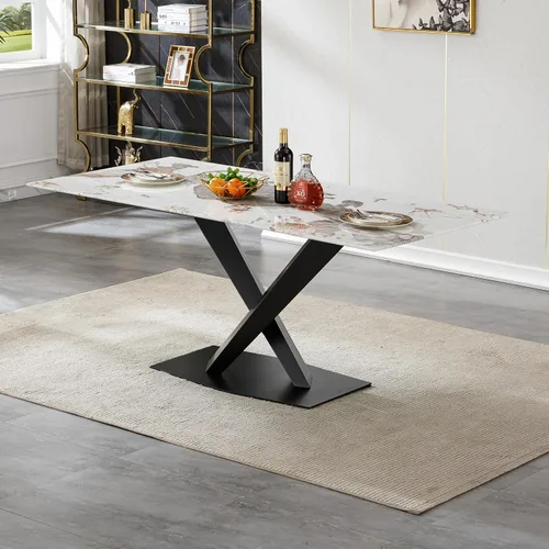 Miniatura 11 de Mesa de comedor de cristal de 51 pulgadas, mesa de comedor para 4-6, mesa de cocina dorada con patas de metal superior de vidrio templado