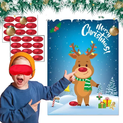 Funnlot Juegos de fiesta de Navidad para niños Pin The Nose On The Deer Juegos de Navidad para fiestas de Navidad para familias Pin The Nose On The