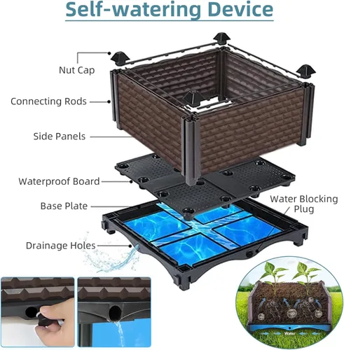 Miniatura 4 de Macetas grandes para plantas de exterior, profundas, 20 pulgadas de alto, camas elevadas para jardinería con riego automático, maceta elevada