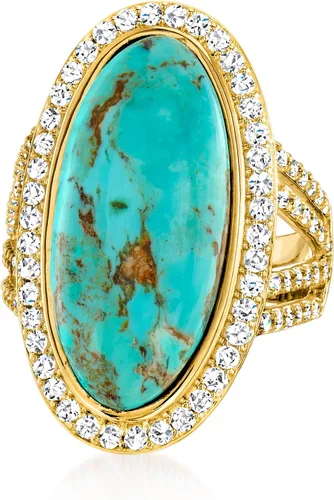 Miniatura 4 de Ross-Simons Turquoise and 1.30 ct. t.w. White Topaz Ring in 18kt Gold Over Sterling