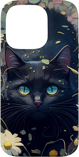 Miniatura 17 de iPhone 16 Cute Black Cat In Botanical Flower Garden Aesthetic Cat Case