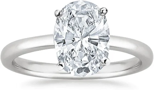 Anillo de compromiso de diamante de corte ovalado solitario cultivado en laboratorio de 14 quilates, oro blanco de 1 quilates (1 quilate, color I-J