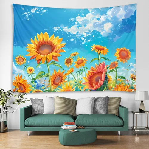 Miniatura 5 de WODEJIAFANG Tapiz estético de tela para pared, tapiz decorativo de girasol, fondo de oficina, divisor de habitación para dormitorio, jardín al aire