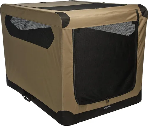 Amazon Basics Jaula suave plegable portátil para perros, puerta doble, perrera de viaje plegable, fácil de instalar, resistente, segura, XL 42 x 31