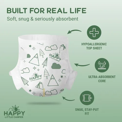 Miniatura 2 de Happy Little Camper Pañales Super Saver, talla 4, 25 unidades Pañales desechables económicos para piel sensible Hipoalergénicos, sin fragancia