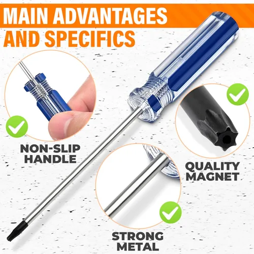 Miniatura 4 de Paquete de 2 destornilladores Torx T8 – Bueno para trabajos de reparación, bricolaje, electrónica y controladores Destornillador Torx T8 de acero