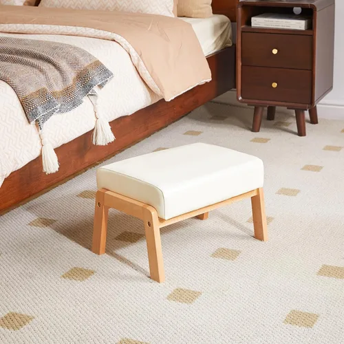Miniatura 8 de IBUYKE Taburete otomano pequeño de 10.2" de altura, reposapiés rectangular de cuero sintético PU con asiento acolchado y patas de madera, otomano