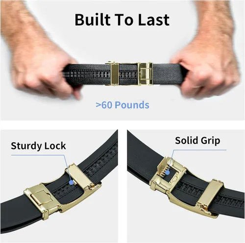 Miniatura 4 de Cinturones de cuero con trinquete para hombre, cinturón ajustable para jeans casuales