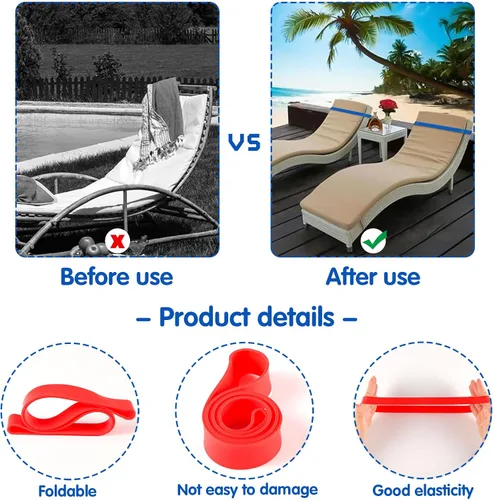Miniatura 4 de 10 piezas de bandas de toalla de silicona para sillas de playa, bandas elásticas grandes de goma para sillas de playa, accesorios para crucero