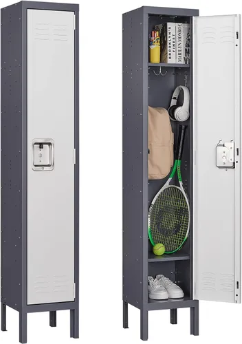 Miniatura 12 de Armario de metal para el hogar, vestidor, armarios de almacenamiento de acero de 71 pulgadas para empleados, armario con cerradura con 1 puerta Gris