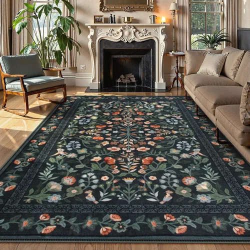Miniatura 20 de Lahome Alfombra Floral Lavable de 3 x 5 Pies, Alfombras Pequeñas para Dormitorio, Suave Antideslizante, Alfombras para Entrada, Alfombra de Pila