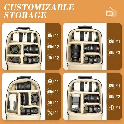 Miniatura 3 de Mochila para cámara pequeña, piel sintética clásica con compartimento para tableta de 11 pulgadas, bolsa de cámara profesional para fotógrafos