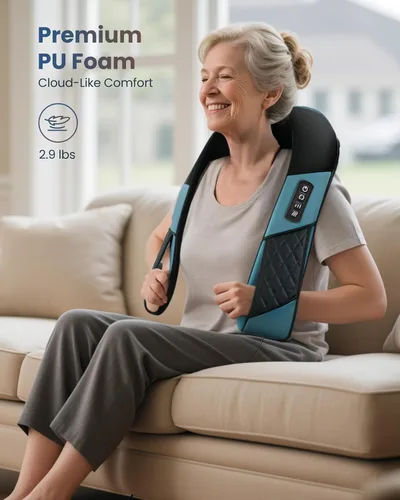 Miniatura 5 de COMFIER Masajeador de cuello inalámbrico con calor, almohada de masaje shiatsu de tejido profundo para aliviar el dolor de espalda y hombro amasado
