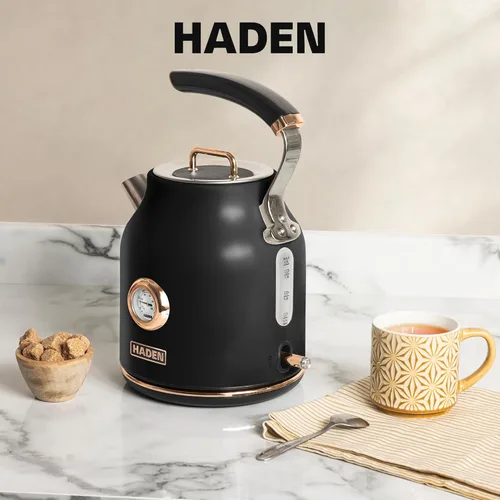 Miniatura 6 de Haden Dorset - Hervidor eléctrico de acero inoxidable de 1,7 litros, hervidor de agua caliente con base de 360 grados y apagado automático, negro