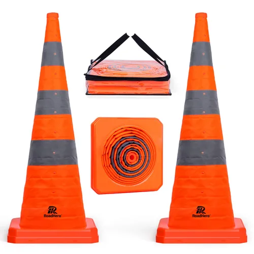 RoadHero Paquete de 2 conos plegables de seguridad de tráfico de 36 pulgadas, conos emergentes multiusos con cuello reflectante para seguridad vial,