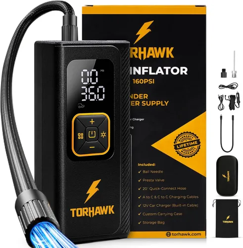 Miniatura 6 de Inflador de neumáticos de doble cilindro resistente, compresor de aire portátil, 7500 mAh, 160 PSI, bomba de aire inalámbrica de doble potencia