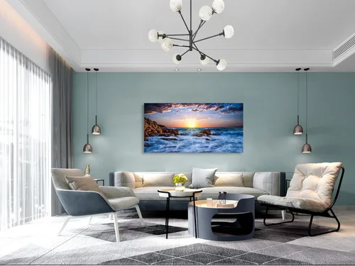 Miniatura 4 de Muolunna BK05850 - Lienzo decorativo para pared, diseño de océano azul, puesta de sol, 1 panel, olas de mar, pintura de paisaje, obra de arte