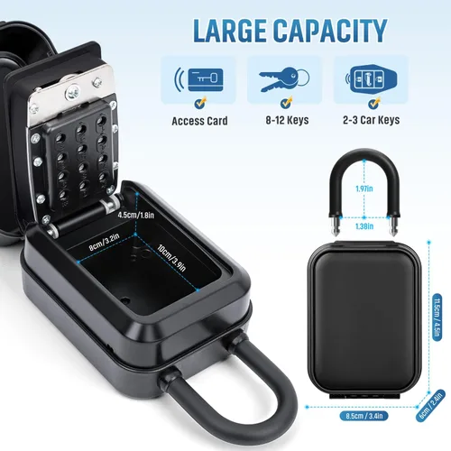 Miniatura 5 de Caja de bloqueo de llave portátil, resistente al agua para llaves con código, oculta una llave en el exterior, caja de bloqueo de combinación de 12