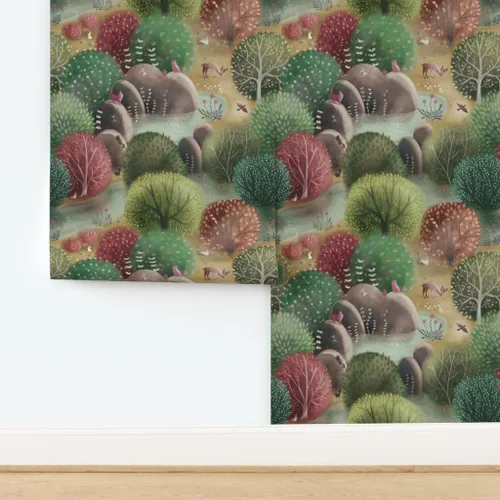 Miniatura 4 de Papel tapiz para despegar y pegar, bosque caprichoso, naturaleza, bosque, otoño, paisaje, árboles, animales, papel tapiz extraíble personalizado por