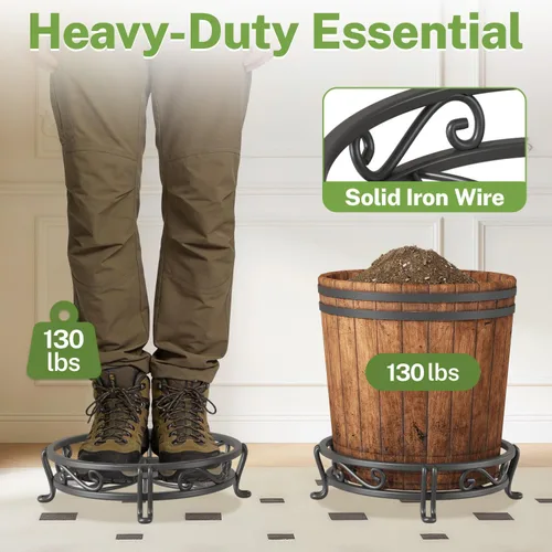 Miniatura 3 de iDavosic.ly Paquete de 2 soportes de metal para plantas para interiores y exteriores, 11 pulgadas de ancho, de hierro resistente al óxido, para Negro