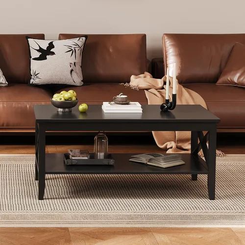 Miniatura 10 de Mesa de centro ChooChoo Oxford con patas más gruesas, mesa de centro de madera negra con almacenamiento para la sala de estar